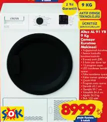 ALTUS AL 91 YB 9 KG ÇAMAŞIR KURUTMA MAKİNESİ ALTUS AL 91 YB 9 KG ÇAMAŞIR KURUTMA MAKİNESİ